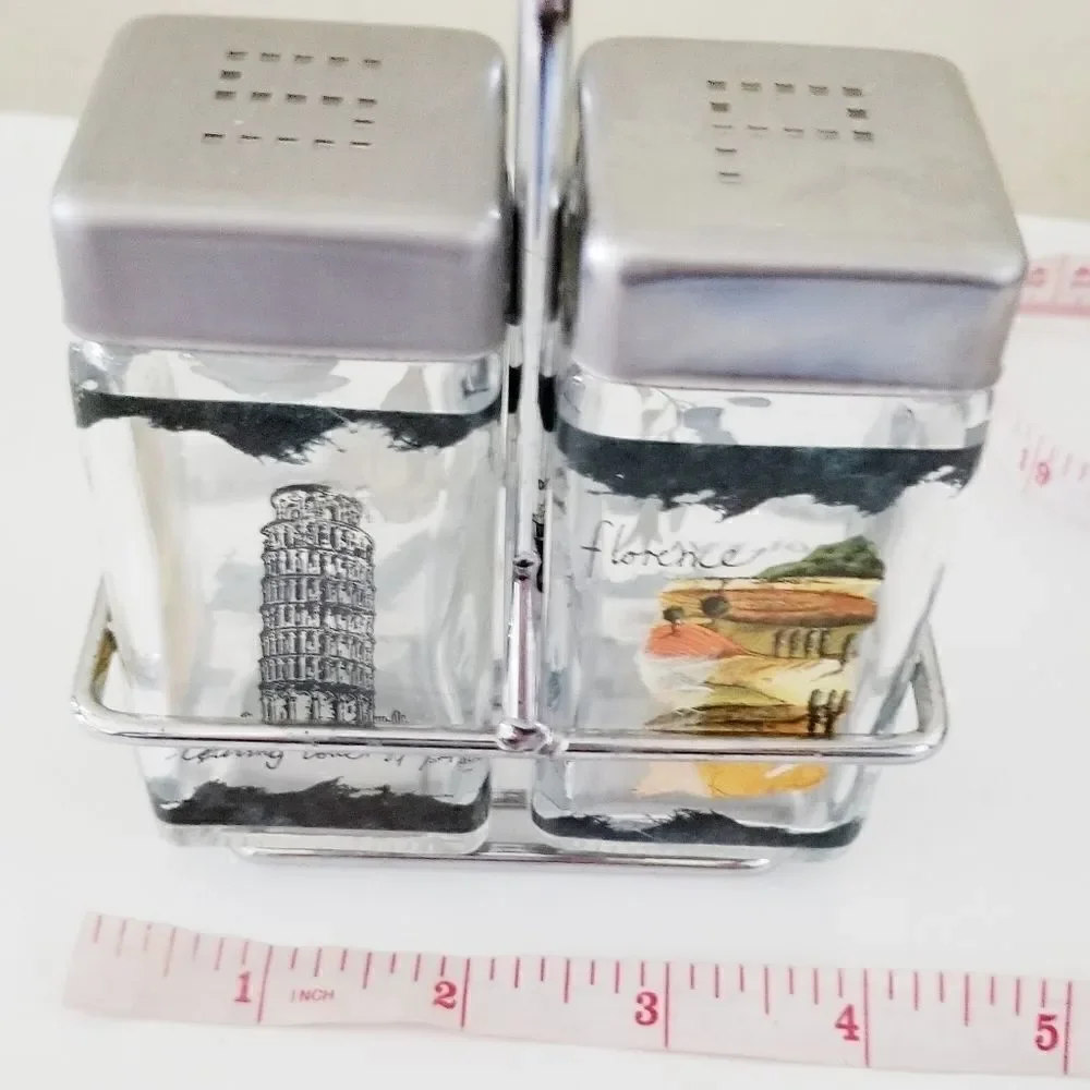 Italy salt and pepper shakers with caddy